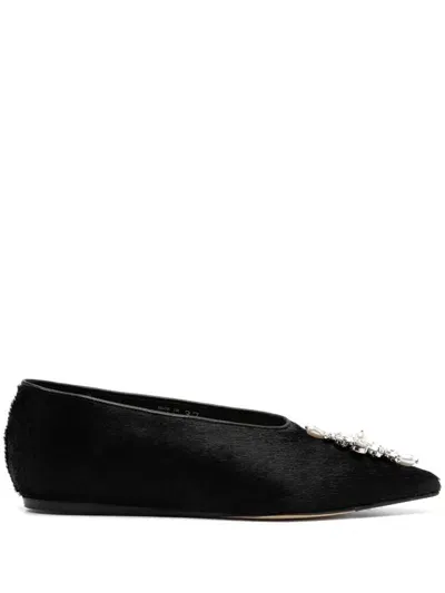 Simone Rocha Embellished Point Toe Ballerina Shoes In Black