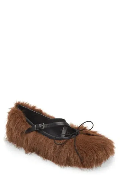 Simone Rocha Criss Cross Faux Fur Ballet Flats In Brown