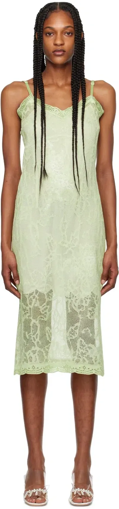 Simone Rocha Green Floral Midi Dress In Mint