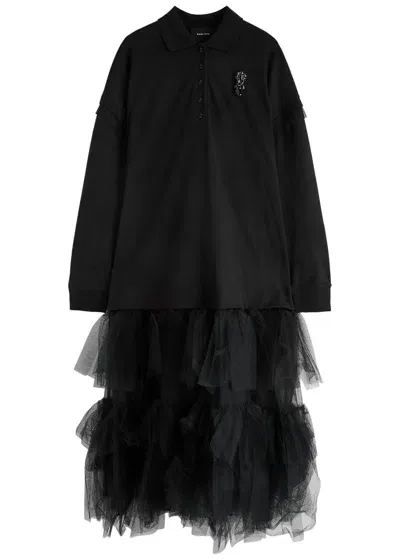 Simone Rocha Layered Ruffled Tulle And Cotton Midi Dress In Black