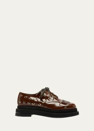 Simone Rocha Multi-lace Leather Platform Loafers In Brown