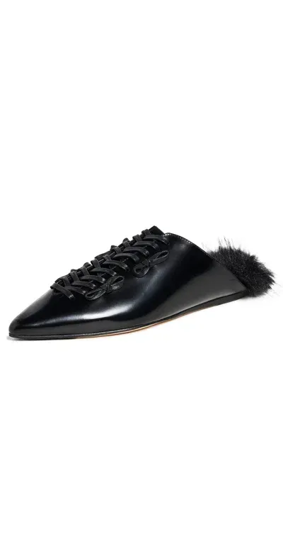 Simone Rocha Point Toe Lace Up Slippers Black