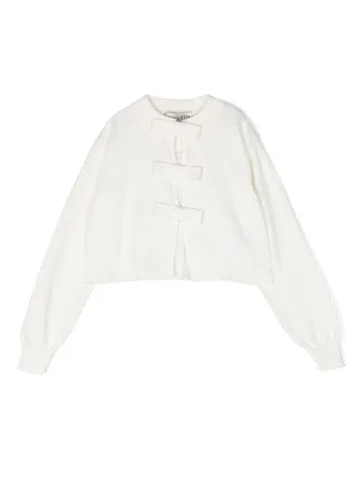 Simonetta Kids' Bow-detailing Cotton Cardigan In White