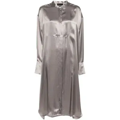 Simonetta Ravizza Long-sleeve Silk Dress In Grey