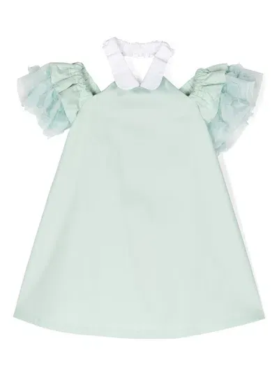 Simonetta Kids' Ruffle-trim Cut-out Dress In Green