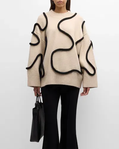 Simonmiller Leith Squiggle Knit Oversized Sweater In Cream Black