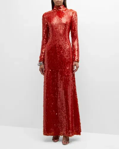 Simonmiller Sculpty Fluted Sequin Maxi Dress In Chili