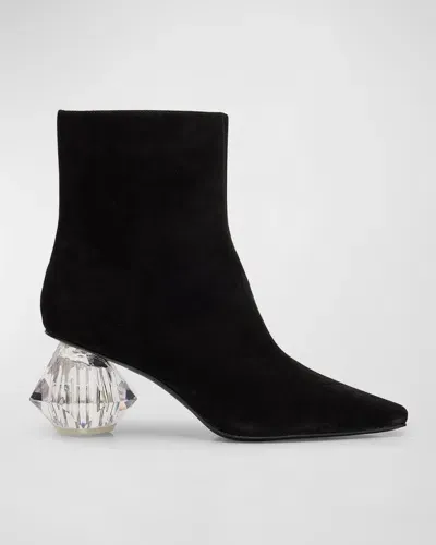 Simonmiller Suede Crystal-heel Ankle Booties In Black