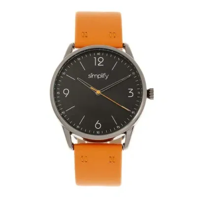 Simplify The 6300 Leather-band Watch In Orange/black