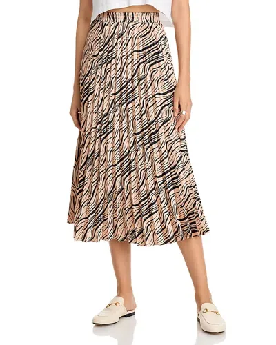 Single Thread Printed Pleated Midi Skirt In Cream Tan/ Black