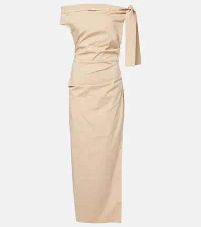 Sir Dahlia Off-shoulder Cotton-blend Gown In Beige