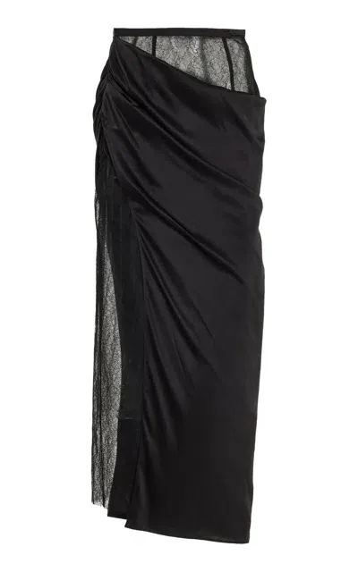 Sir Dunya Lace Corset-waist Silk Maxi Skirt In Black