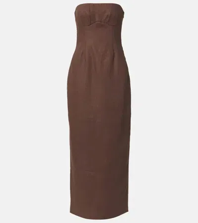 Sir Evalita Linen Bustier Maxi Dress In Brown