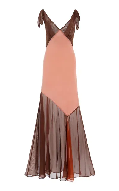 Sir Halcyon Silk Midi Dress In Brown