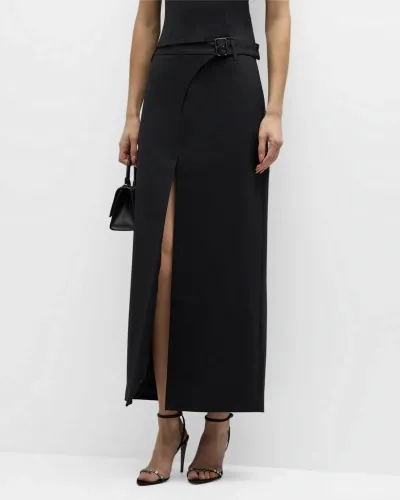 Sir Leonardo Belted Midi Skirt In Black