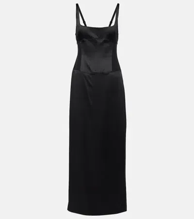 Sir Sonora Evening Silk-blend Satin Midi Dress In Black