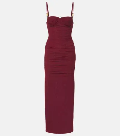 Sir Toni Ruched Mesh Maxi Dress In Berry