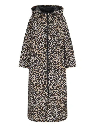 Sittingsuits 'leopard' Maxi Coat In Brown