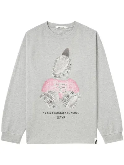 Sjyp Graphic-print Sweatshirt In Grey