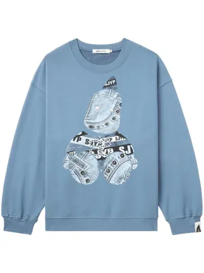 Sjyp Graphic-stamp Sweatshirt In Blue