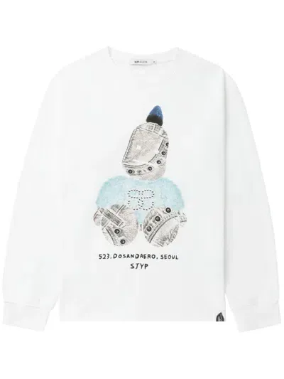 Sjyp Graphic-stamp Sweatshirt In White