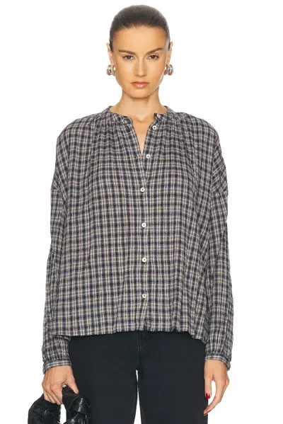 Skall Studio Cilla Top In Navy & Beige Check