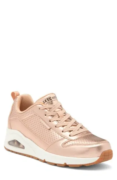 Skechers Uno Metallixs Wedge Sneaker In Rose Gold