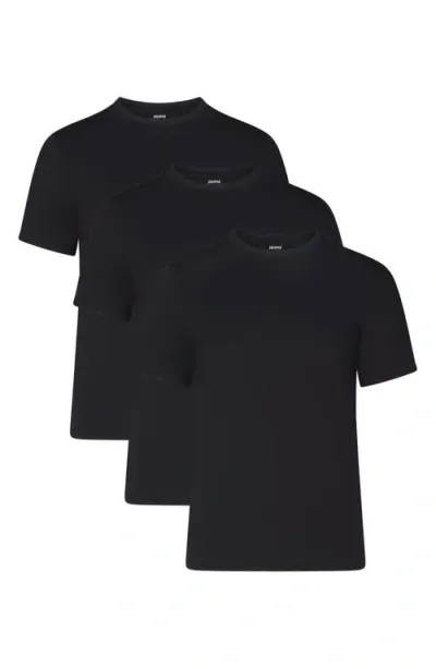 Skims 3-pack Slim Fit Stretch Modal T-shirts In Obsidian