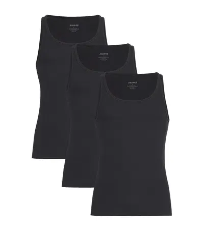 Skims 3-pack Rib Stretch Cotton Tanks In Onyx