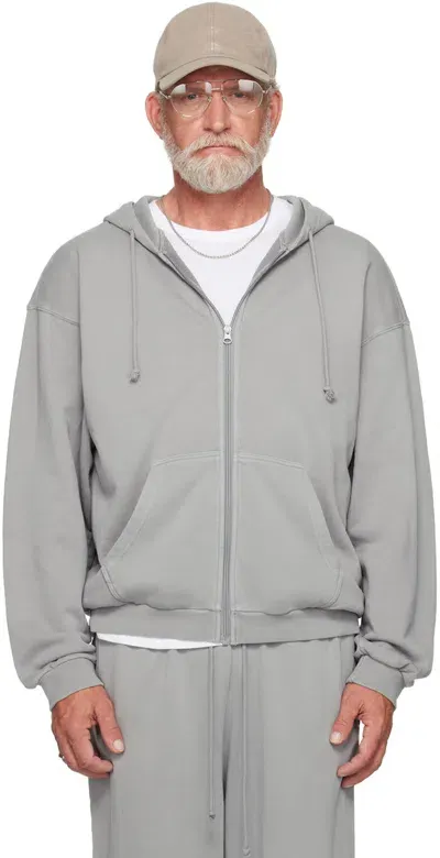 Skims Gray Terry Relaxed Zip Up Hoodie In Pacific