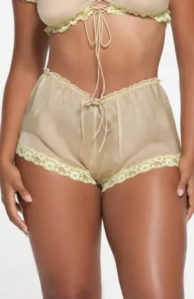 Skims Romance Lace Silk Shorts In Sage Multi