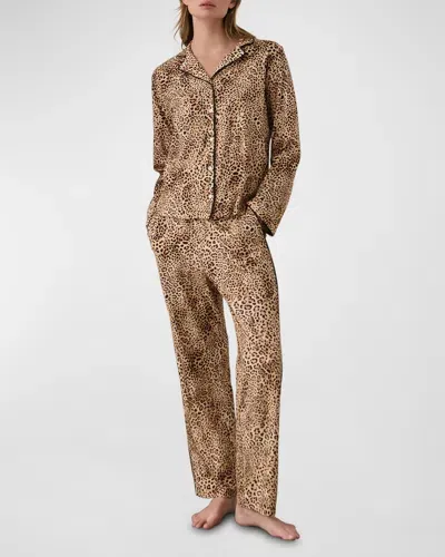 Skin Cayla Leopard-print Organic Pima Cotton-jersey Pajama Set In Brown Leopoard Print With Black