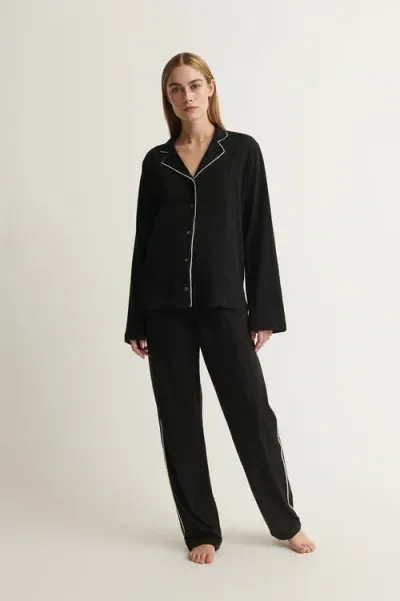 Skin Cayla Long Pj Set In Black With White