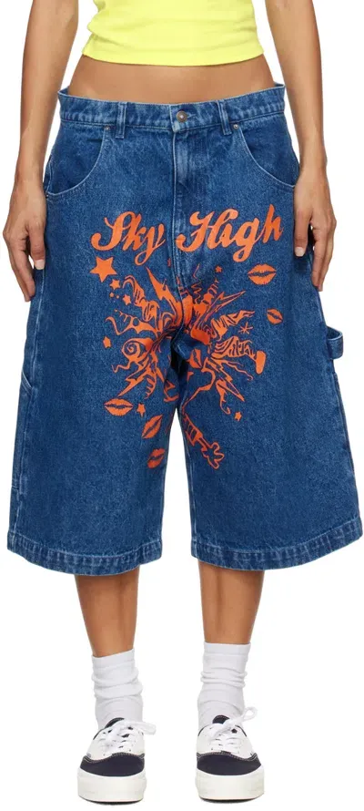 Sky High Farm Workwear Blue Mindblown Print Denim Shorts In 1 Print