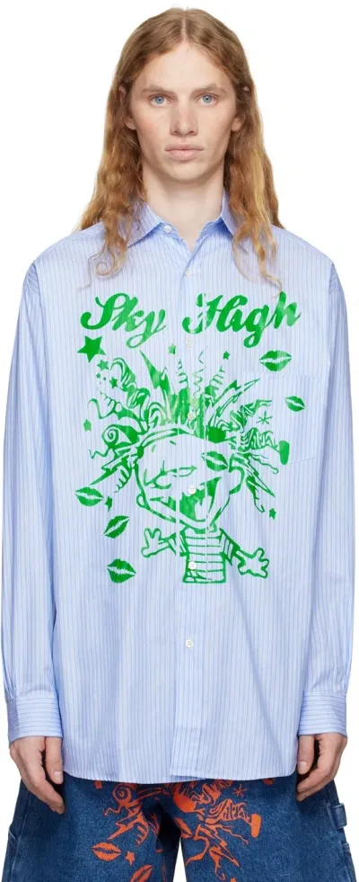 Sky High Farm Workwear Blue Mindblown Print Shirt In Blue Stripe