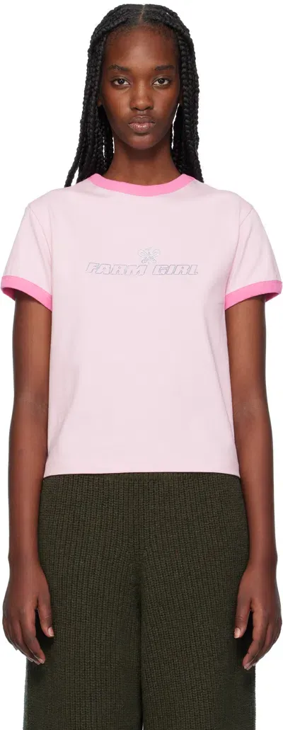 Sky High Farm Workwear Pink 'farm Girl' Ringer T-shirt In 1 Pink