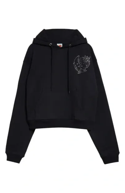 Sky High Farm Workwear Strawberry Moon Crystal Embellished Cotton Hoodie In Black