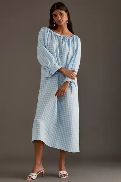 Sleeper Cha-cha Linen Midi Dress In Blue