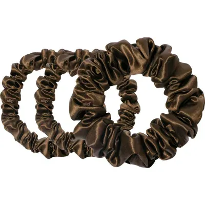 Slip 3-pack Large & Small Silk Scrunchie Set In Dark Brown