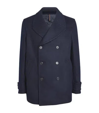 Slowear Padded Double-breasted Peacoat In Navy