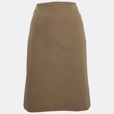 Pre-owned S'max Mara Brown Gabardine Pencil Skirt M In Beige