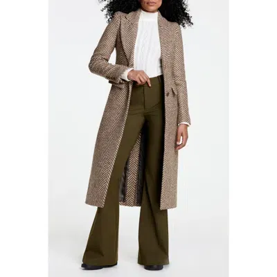 Smythe Brando Pagoda Shoulder Herringbone Coat In Fawn Herringbone