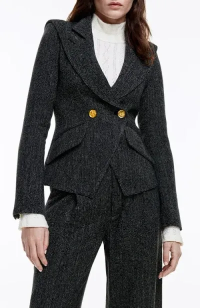 Smythe Crossover Tweed Blazer In Black Tweed