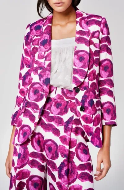 Smythe Dickens Floral Shawl Collar Jacket In Begonia Floral