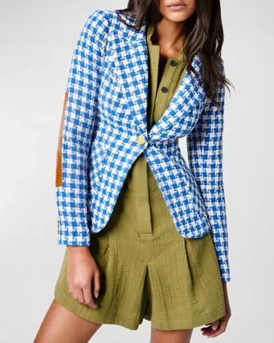 Smythe Elbow-patch Tweed Houndstooth Duchess Blazer In Multi