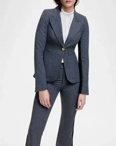 Smythe Patch Pocket Tux Stripe Blazer In Charcoal With Black