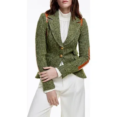 Smythe Rifle Elbow Patch Blazer In Moss Herringbone