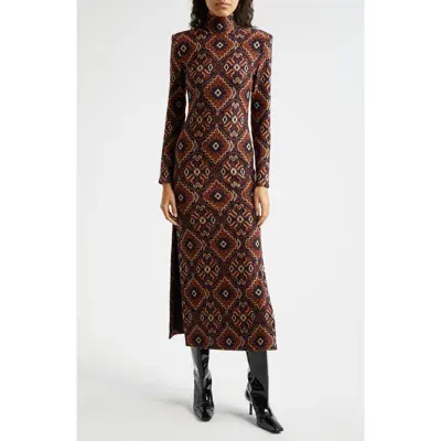 Smythe Side Slit Long Sleeve Maxi Dress In Copper Medallion