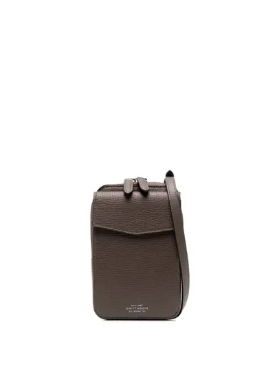 Smythson Crossbody Pouch In Ludlow In Dark Taupe