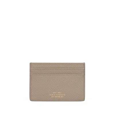 Smythson Flat Card Holder In Panama In Sandstone